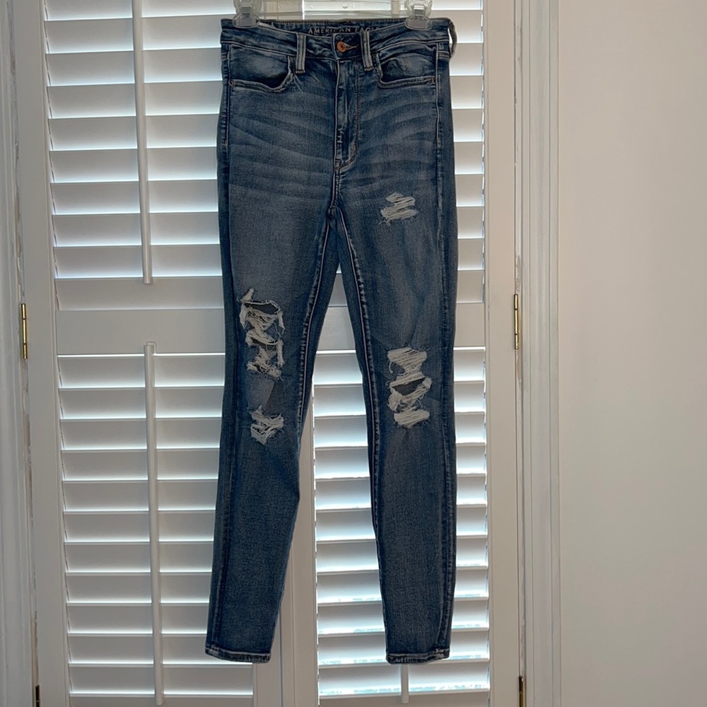 American Eagle Next Level Stetch Distressed Denim Hi-rise Jeggings Jeans 6
